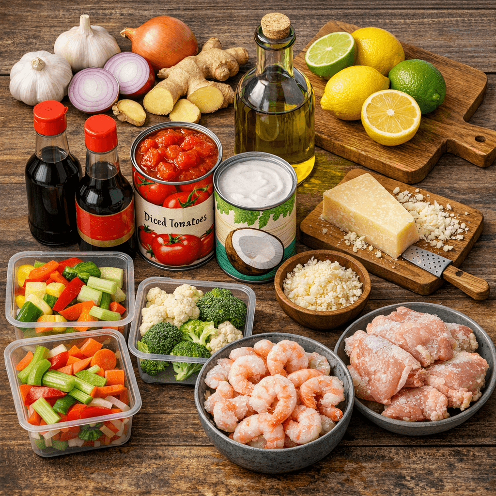 Garlic, onions, and fresh ginger