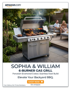 Sophia & William 6-Burner Propane Gas BBQ Grill with Side Burner & Porcelain-Enameled Cast Iron Grates
