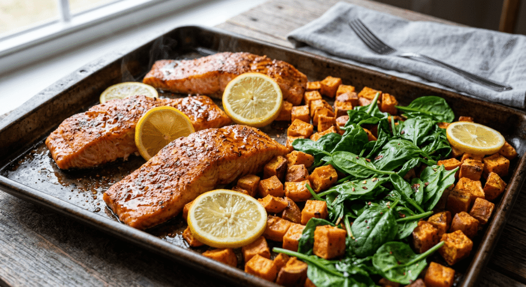 Unbelievably Satisfying One-Pan Salmon and Sweet Potato Bowl